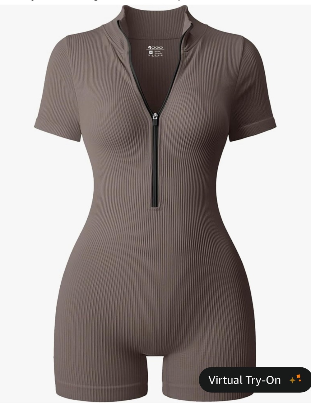 Ribbed Short Sleeve Zip-Front Romper S